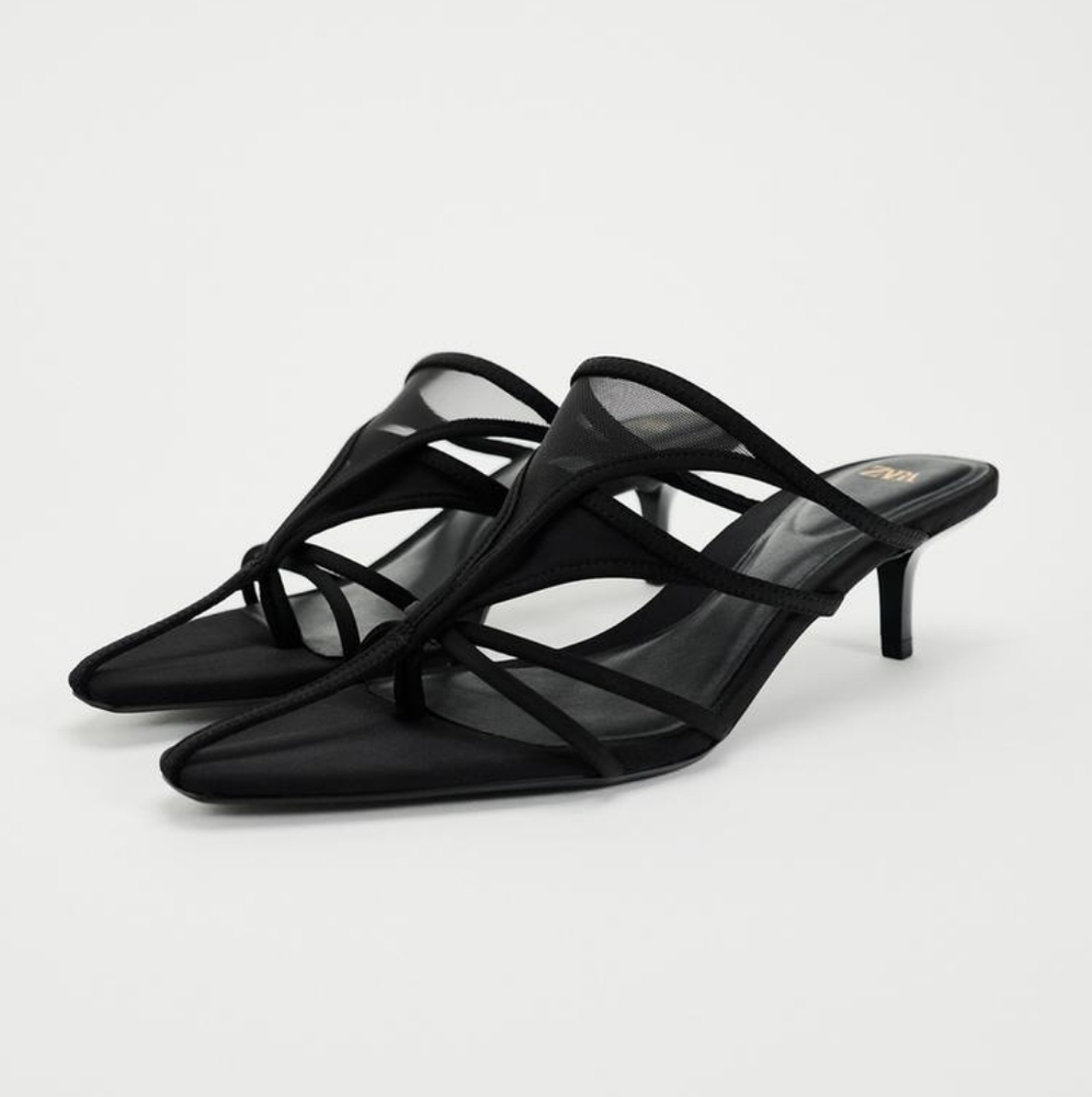 ZARA MESH KITTEN HEELED SANDALS
